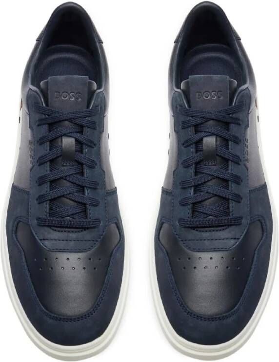 Hugo Boss Witte Leren Sneakers Trendy Design Blue Heren