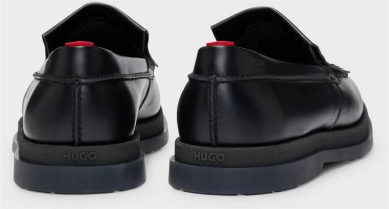 Hugo Boss Zwarte leren instappers met franjes Black Heren