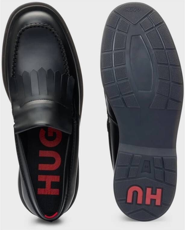 Hugo Boss Zwarte leren instappers met franjes Black Heren