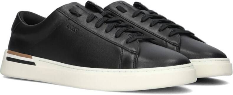 Hugo Boss Zwarte Leren Lage Sneaker Black Heren