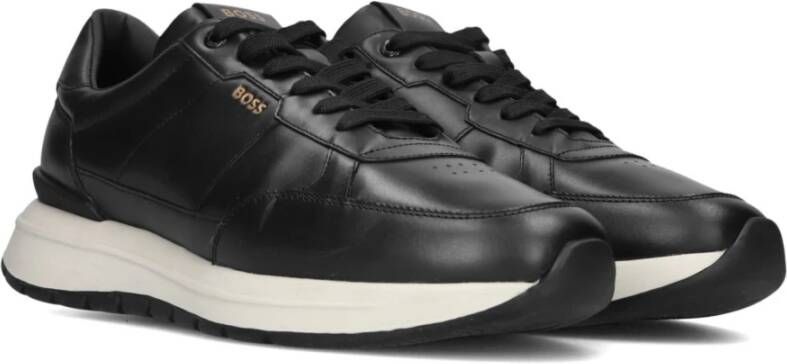 Hugo Boss Zwarte Leren Mesh Sneakers Black Heren