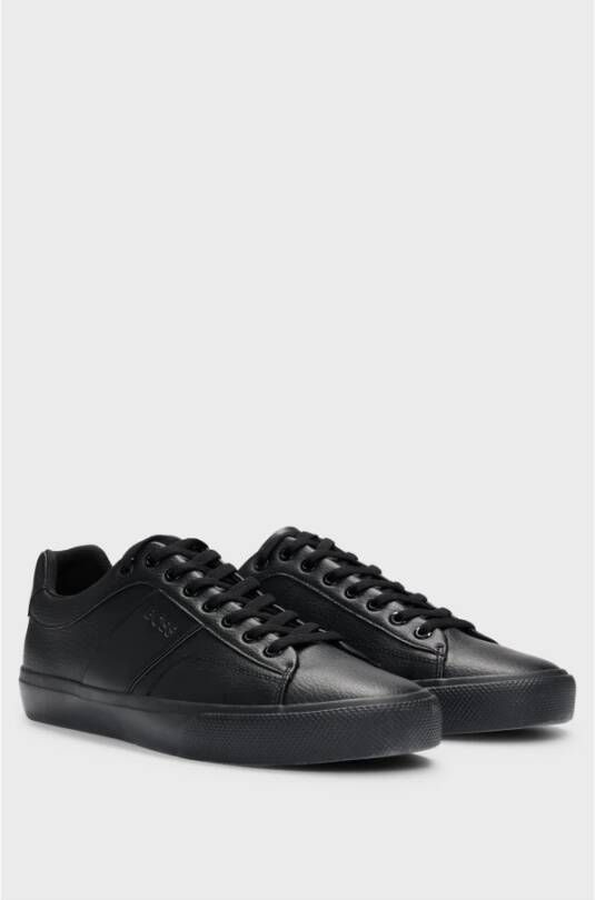 Hugo Boss Zwarte Leren Sneakers Aiden Black Heren