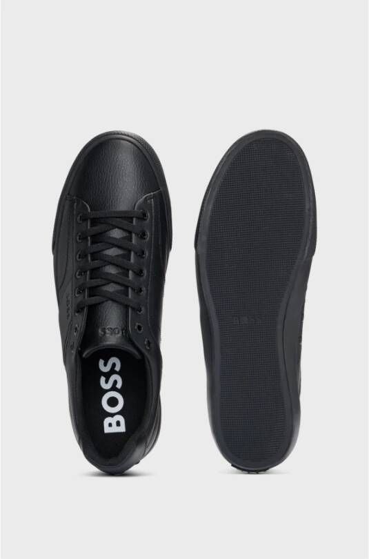 Hugo Boss Zwarte Leren Sneakers Aiden Black Heren