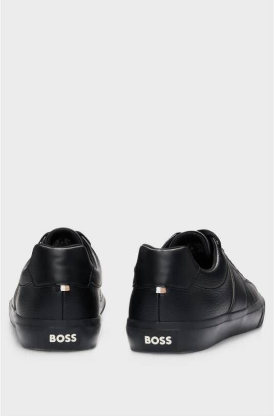 Hugo Boss Zwarte Leren Sneakers Aiden Black Heren