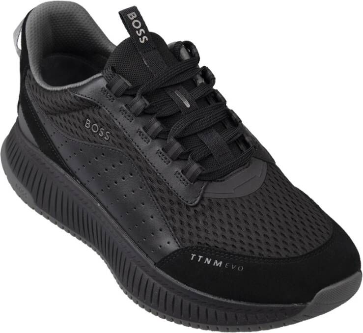 Hugo Boss Zwarte Leren Sneakers Black Heren