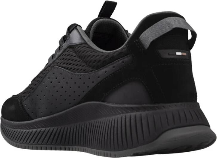 Hugo Boss Zwarte Leren Sneakers Black Heren