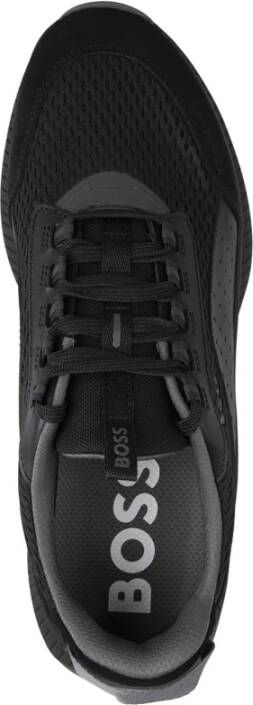 Hugo Boss Zwarte Leren Sneakers Black Heren