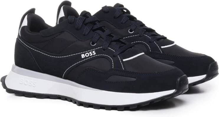 Hugo Boss Zwarte Leren Sneakers met Contrasterend Logo Black Heren