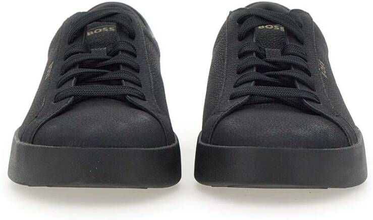 Hugo Boss Zwarte leren sneakers met gouden logo Black Heren