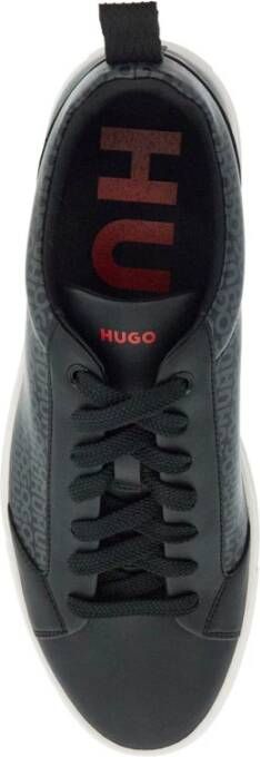 Hugo Boss Zwarte Leren Sneakers met Grijs Logo Black Heren