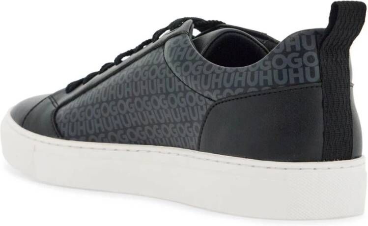 Hugo Boss Zwarte Leren Sneakers met Grijs Logo Black Heren