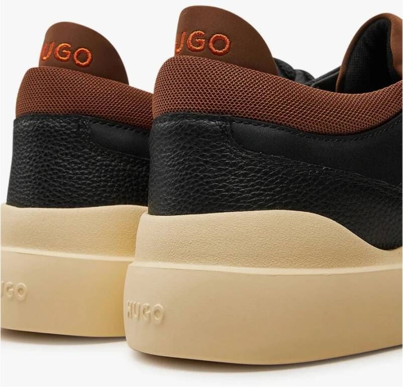 Hugo Boss Zwarte Leren Sneakers met Kleurrijke Details Black Heren