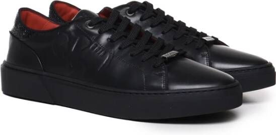 Hugo Boss Zwarte Leren Sneakers met Rode Accenten Black Heren