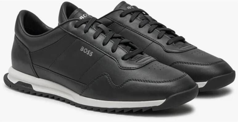 Hugo Boss Zwarte Sneakers Glad Materiaal Rubberen Zool Black Heren