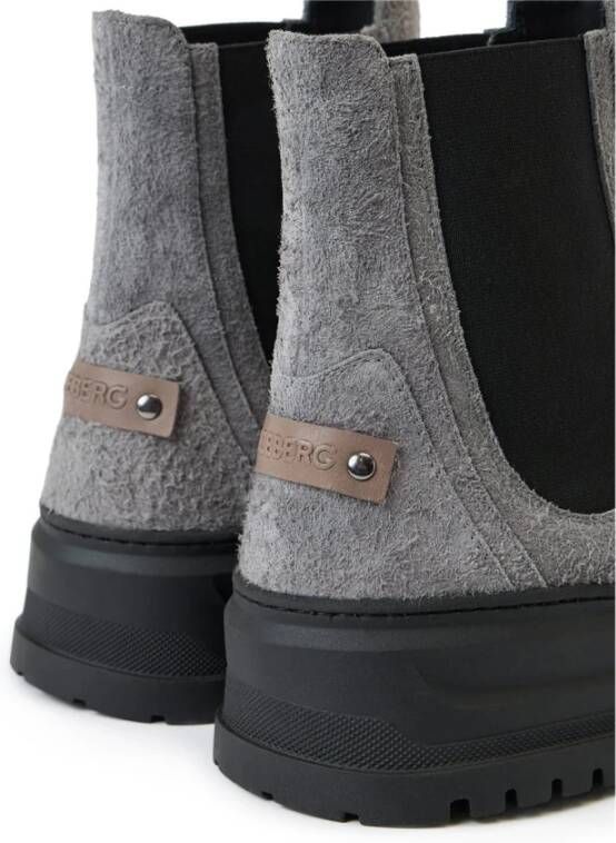 Iceberg Grijze suède enkellaars met elastische zijkanten en stud details Gray Heren