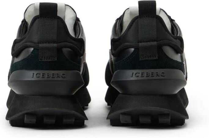 Iceberg Zwarte op sport geïnspireerde sneakers van leer en suède Black Heren