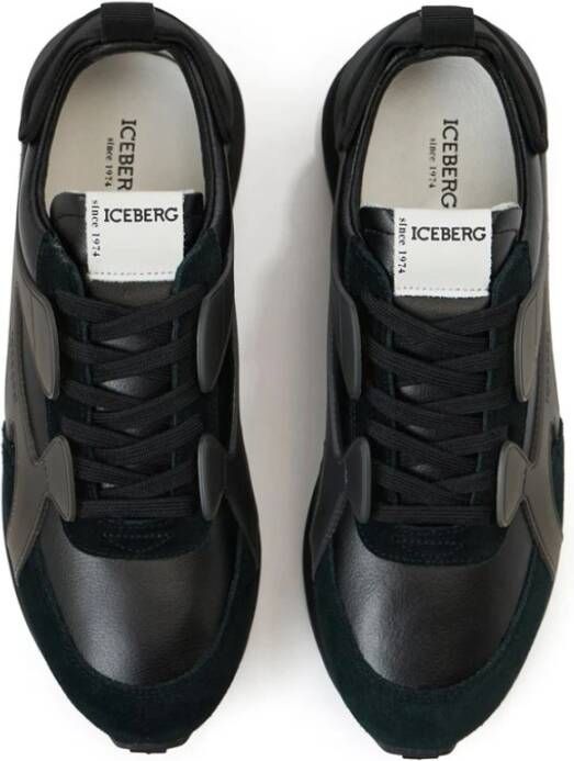 Iceberg Zwarte op sport geïnspireerde sneakers van leer en suède Black Heren