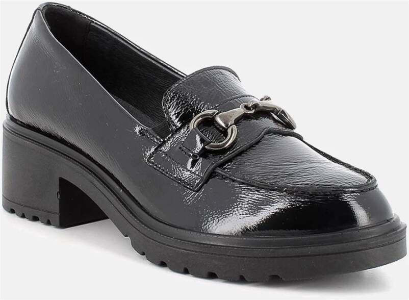 IGI&Co Zwarte leren mocassin met gerimpeld effect Black Dames