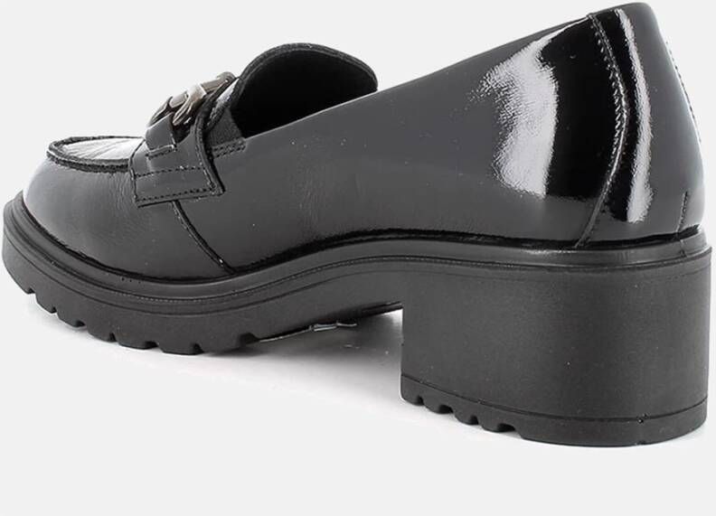 IGI&Co Zwarte leren mocassin met gerimpeld effect Black Dames