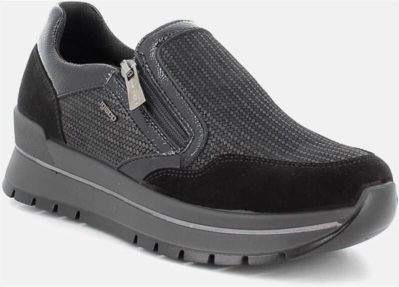 IGI&Co Zwarte Slip-On Rits Sneakers Black Dames