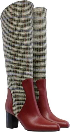 Ines De La Fressange Paris Rode Tweed Hoge Hak Laars Multicolor Dames