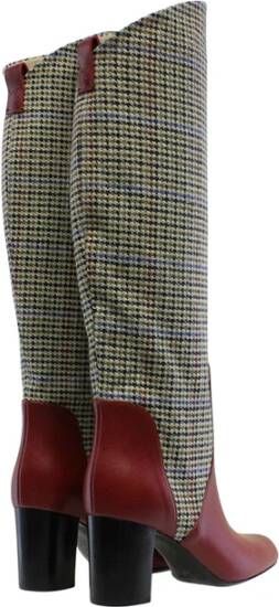 Ines De La Fressange Paris Rode Tweed Hoge Hak Laars Multicolor Dames