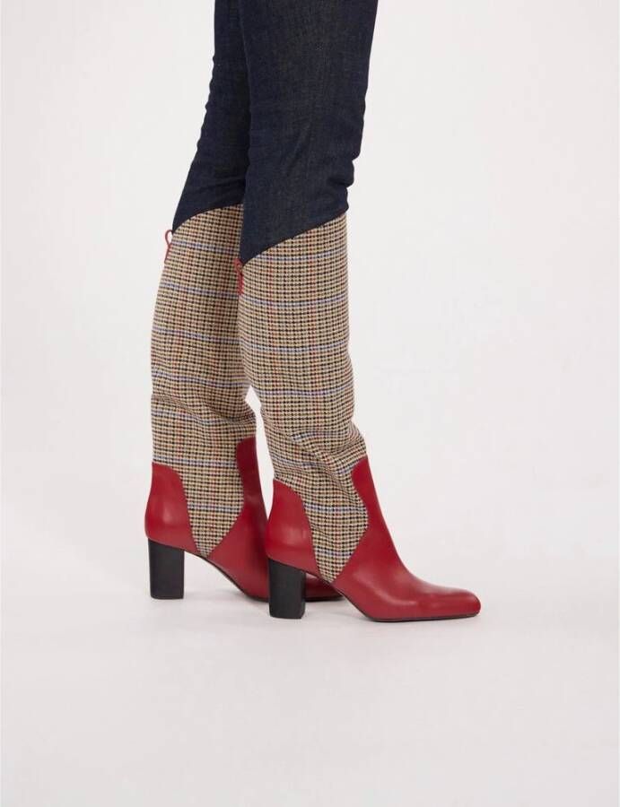 Ines De La Fressange Paris Rode Tweed Hoge Hak Laars Multicolor Dames