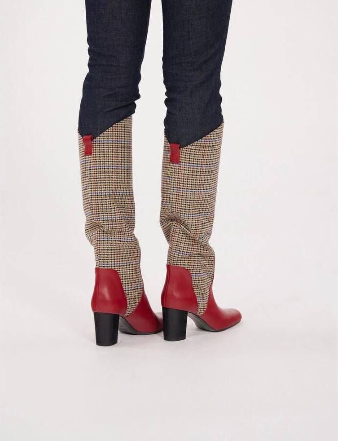 Ines De La Fressange Paris Rode Tweed Hoge Hak Laars Multicolor Dames