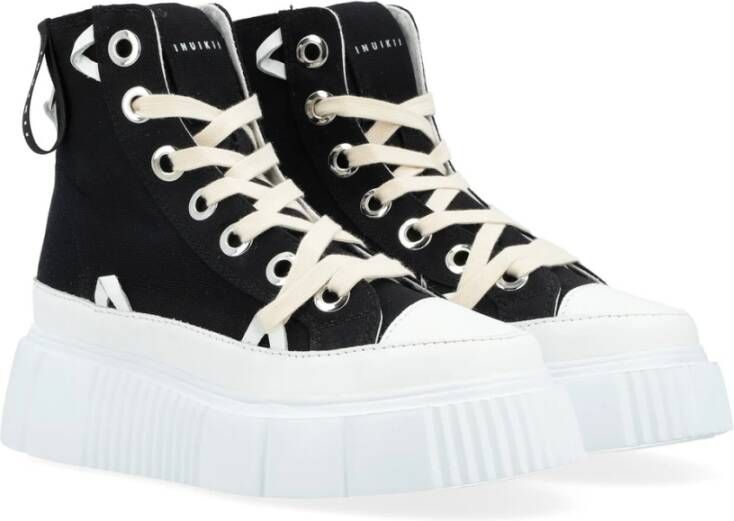 Inuikii Zwarte leren en stoffen sneakers met ritssluiting Black Dames