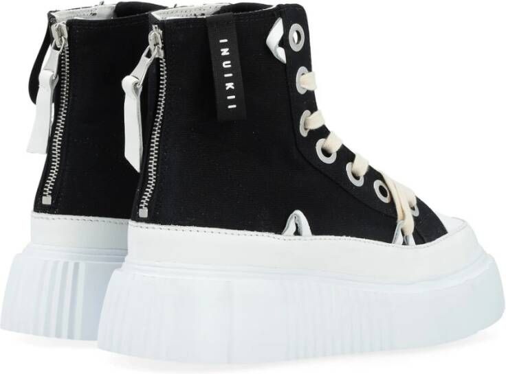 Inuikii Zwarte leren en stoffen sneakers met ritssluiting Black Dames