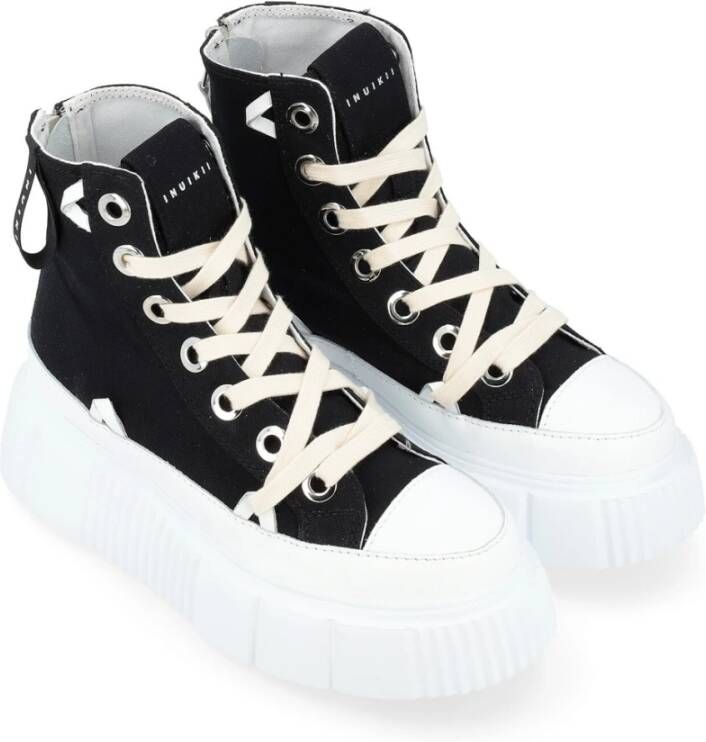 Inuikii Zwarte leren en stoffen sneakers met ritssluiting Black Dames