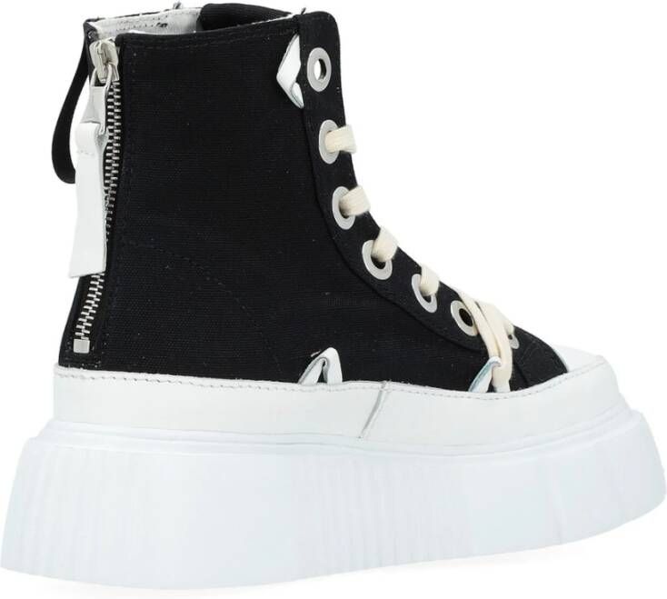 Inuikii Zwarte leren en stoffen sneakers met ritssluiting Black Dames