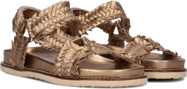 Inuovo Bronzen Geweven Sandalen met Klittenbandsluiting Brown Dames