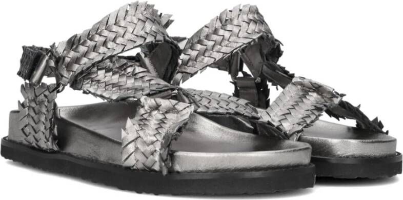 Inuovo Zilveren geweven sandalen met klittenbandsluiting Gray Dames