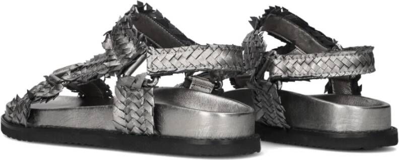 Inuovo Zilveren geweven sandalen met klittenbandsluiting Gray Dames