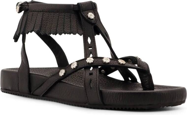 Isabel marant Leren Franje Enkelband Sandalen Black Dames