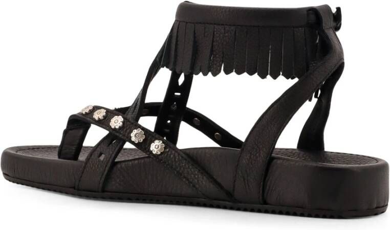 Isabel marant Leren Franje Enkelband Sandalen Black Dames