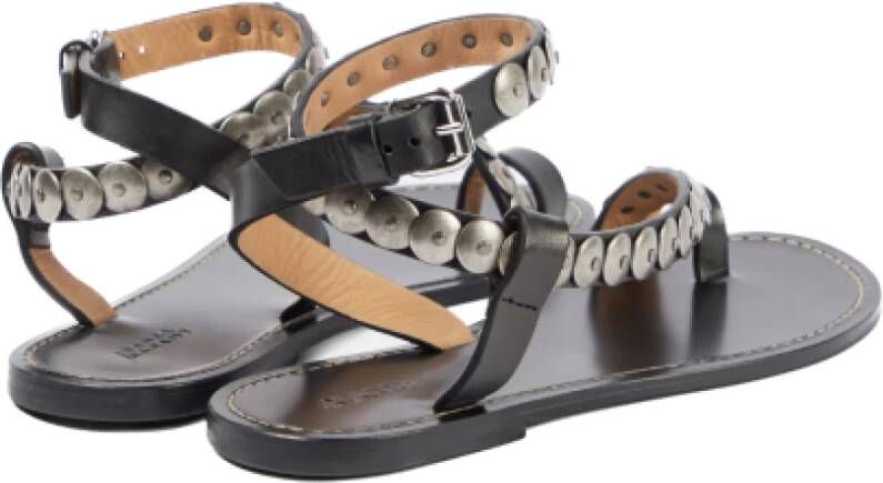 Isabel marant Studded Leather Flat Sandals in Black Gold Black Dames