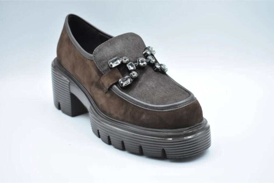 Jeannot Donkerbruine Suède Loafers Rubberen Zool Brown Dames