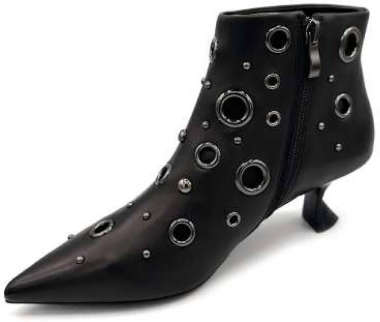 Jeannot Studded Leren Enkellaarzen Black Dames