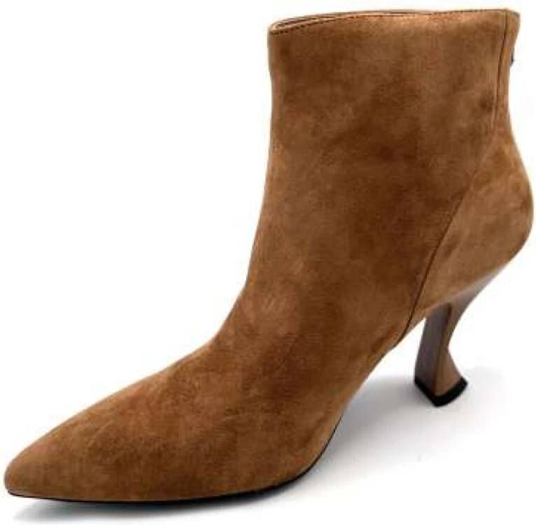 Jeannot Suede Zip Back Leather Effect Heels Brown Dames