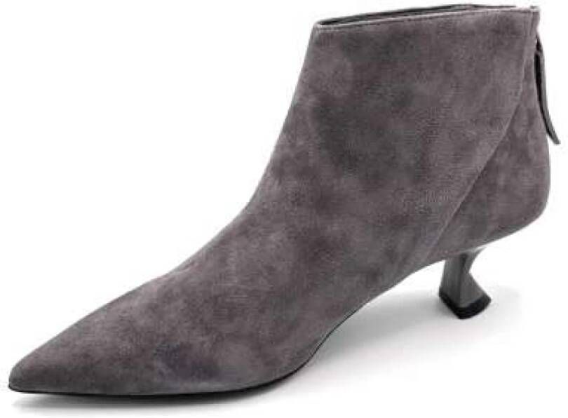 Jeannot Suede Zip Back Leather Effect Heels Gray Dames