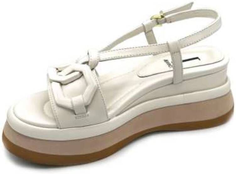 Jeannot Witte Leren Sleehak Sandalen White Dames