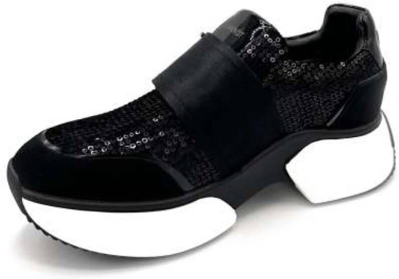 Jeannot Zwarte Paillet Slip-On Sneakers Black Dames