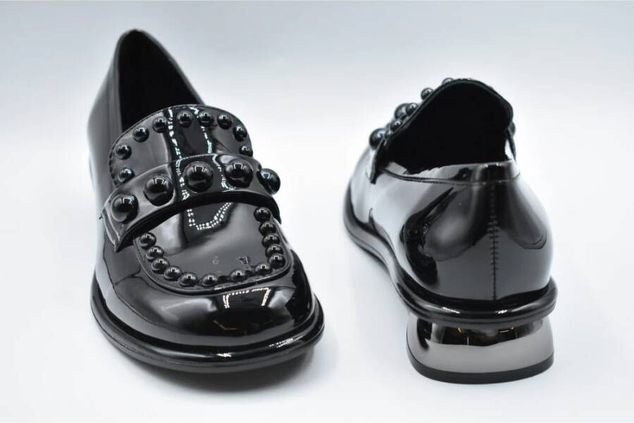 Jeannot Zwarte Veterschoenen met Platte Zool Black Dames