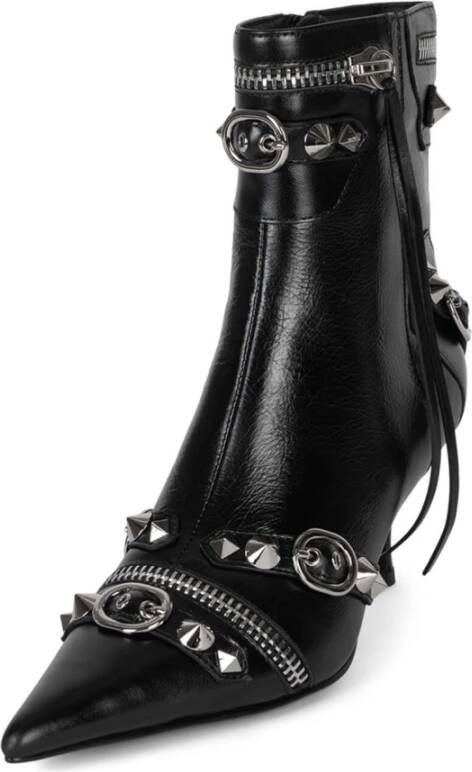 Jeffrey Campbell Zwarte motorfiets geïnspireerde kittenhak laarzen Black Dames