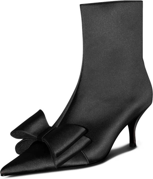 Jeffrey Campbell Zwarte Satijnen Strik Detail Kitten Hak Laars Black Dames