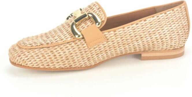 Jhay Beige Raffia Moccasin Loafers met Gar Versiering Beige Dames