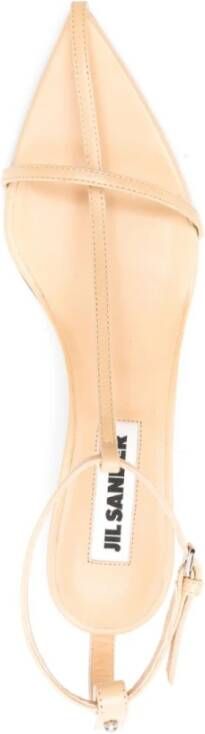 Jil Sander Beige Leren Sandalen met Enkel Sluiting Beige Dames