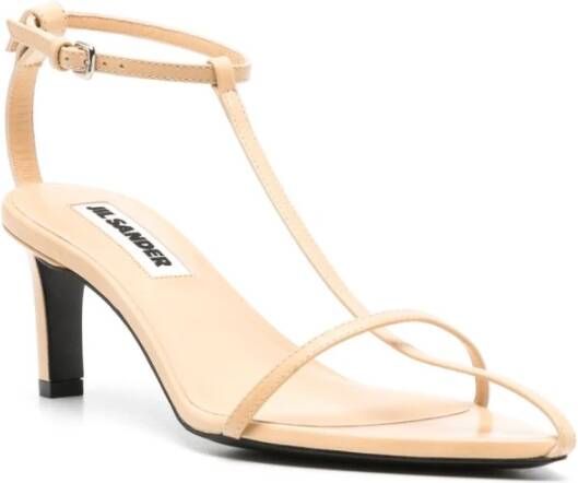 Jil Sander Beige Leren Sandalen met Enkel Sluiting Beige Dames